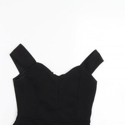 Close-up detail of Miss Selfridge women’s black basic blouse, size UK 6