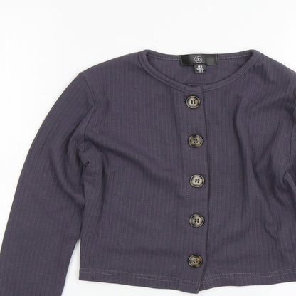 Close-up detail of Missguided women’s purple basic blouse, size UK 6