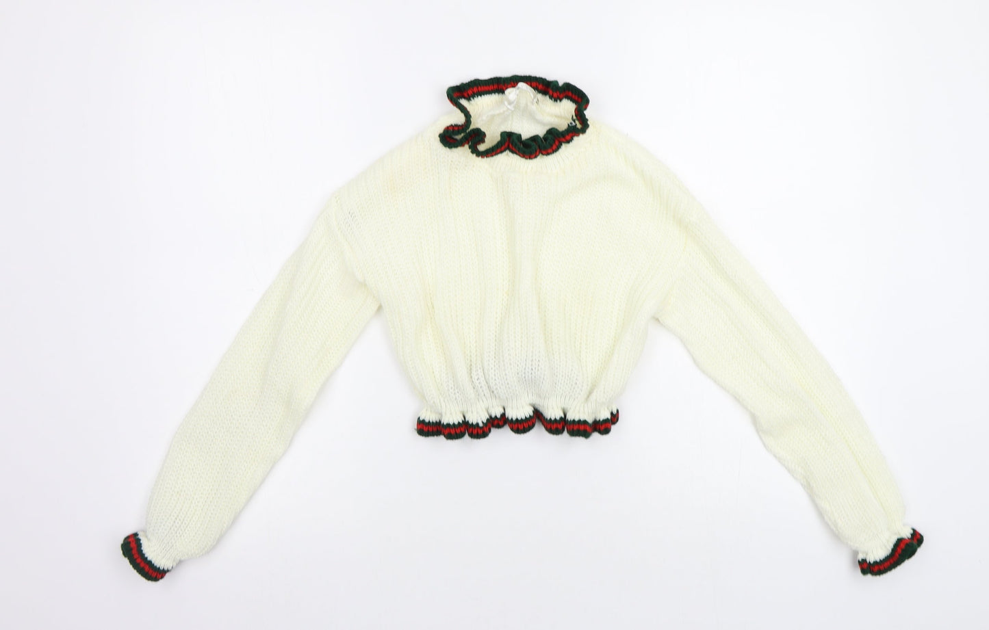 Paris Womens White Striped  Pullover Jumper Size S
