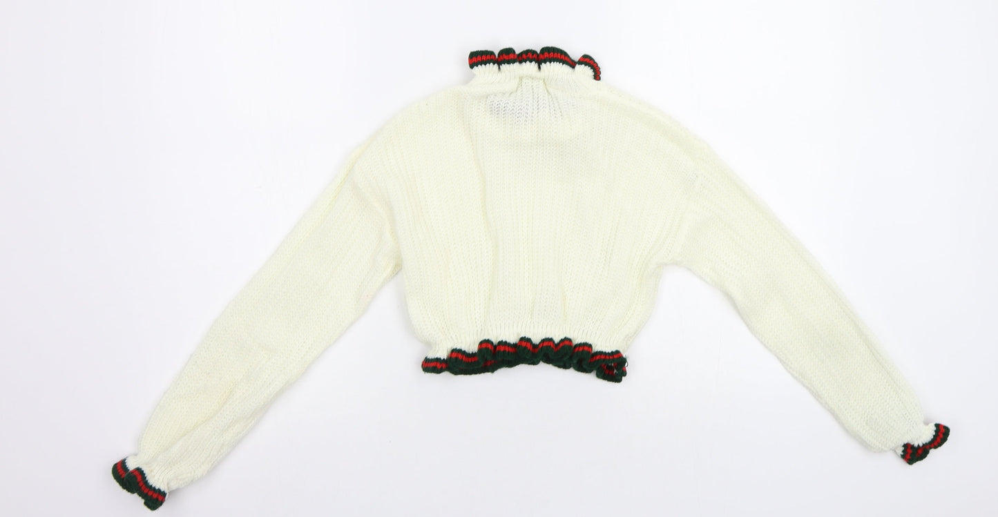 Paris Womens White Striped  Pullover Jumper Size S