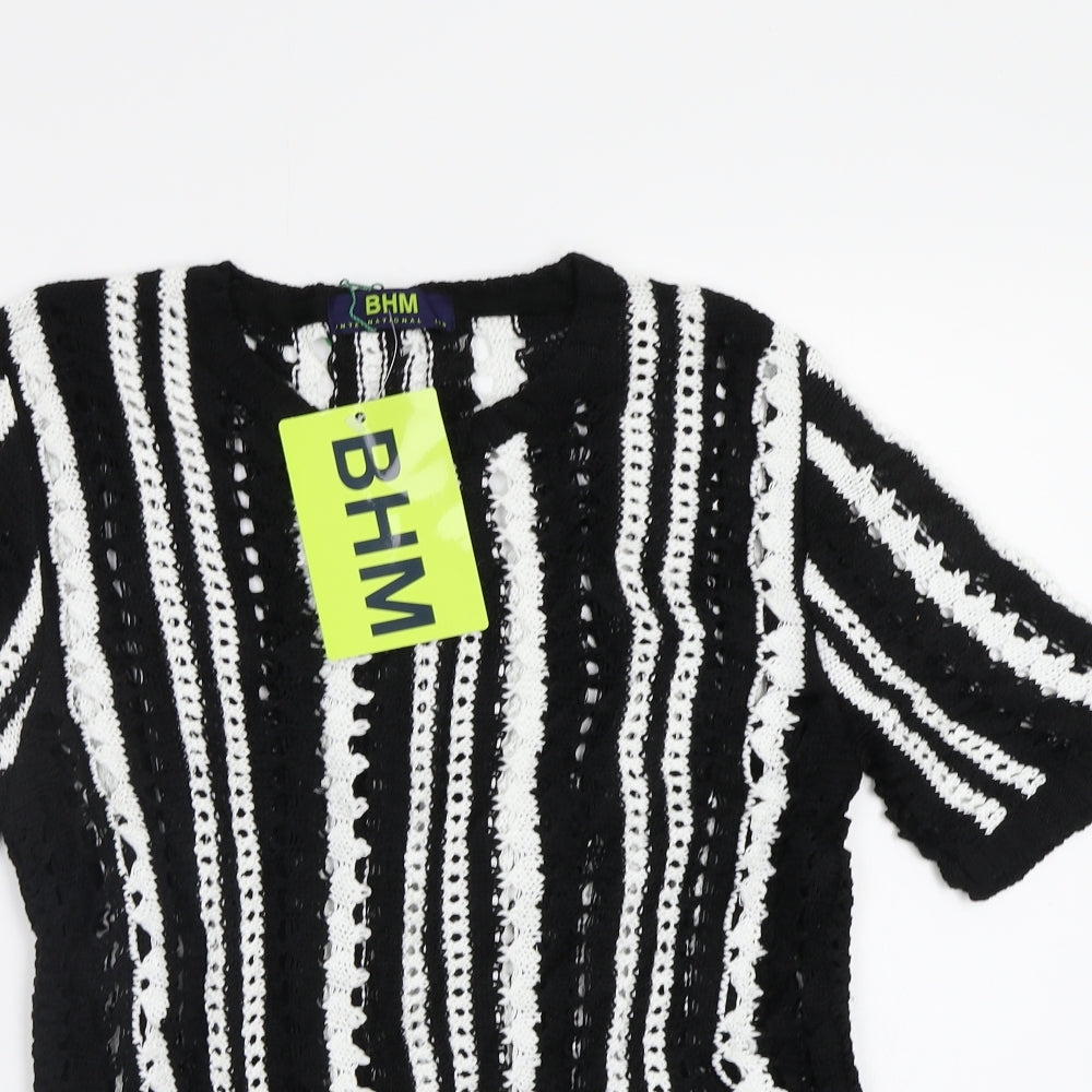 BHM Womens Black Striped  Pullover Jumper Size M