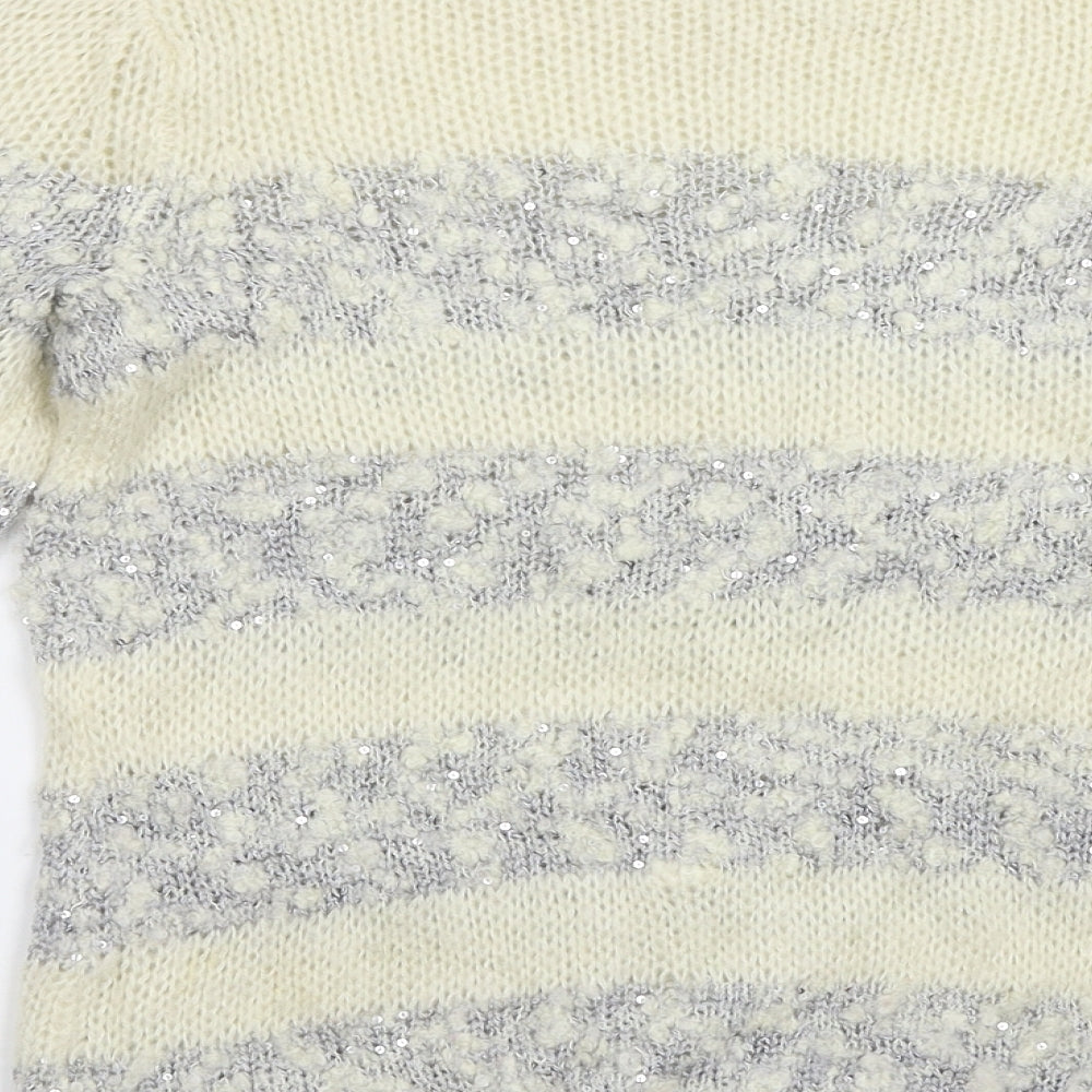 Topshop Womens Beige Striped  Pullover Jumper Size 8  - Sequin detail