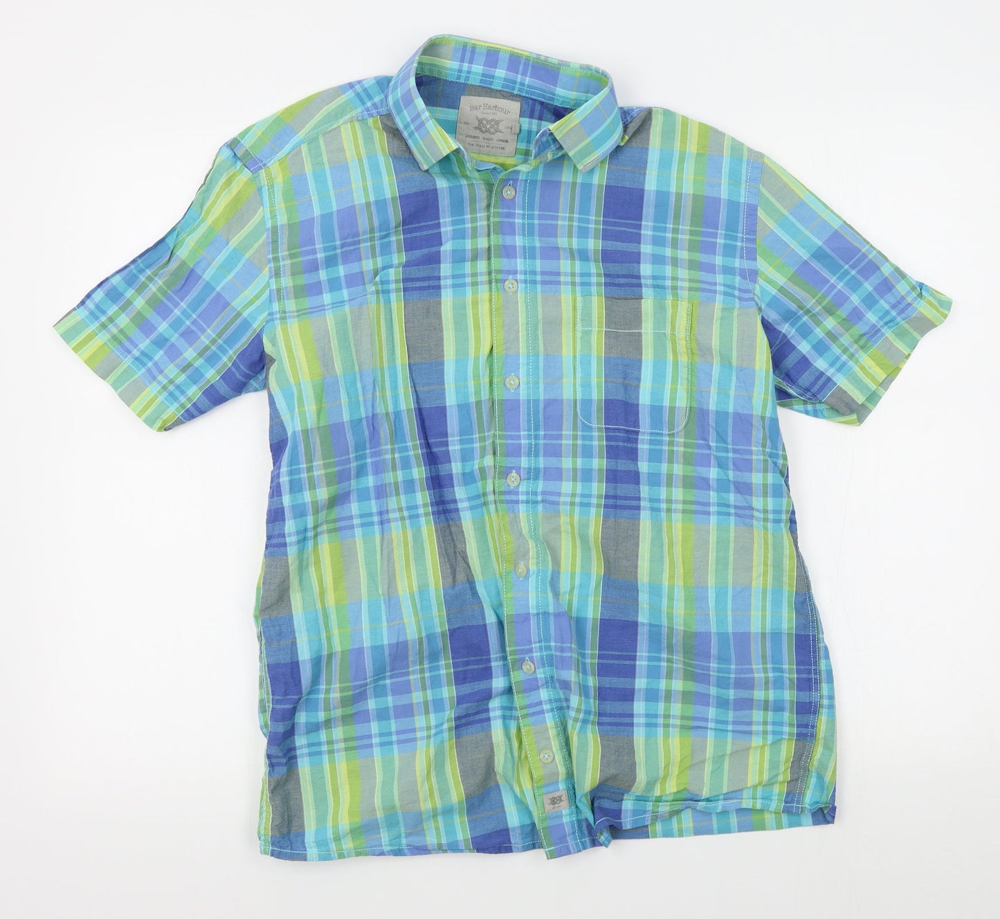 Bar Harbour Mens Blue Plaid   Button-Up Size M