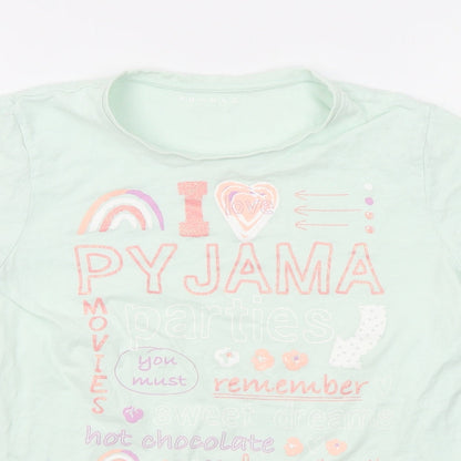 Close-up detail of Nutmeg girls’ green basic t-shirt, size 12-13, years