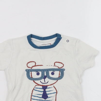Close-up detail of Ladybird Baby White Basic T-Shirt, size 12-18, Months