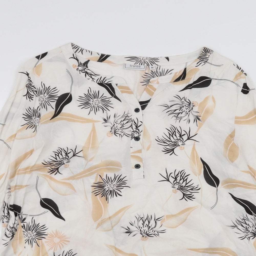 fransa Womens White Floral  Basic Blouse Size M