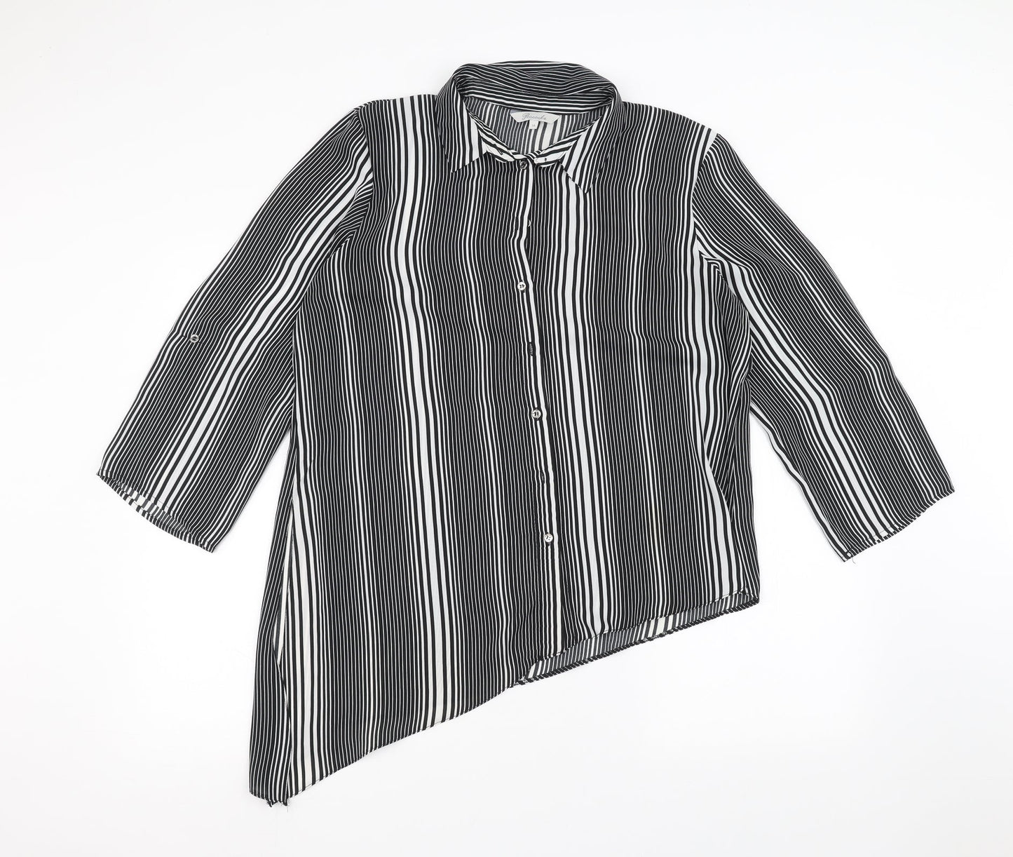 Peacocks Womens White Striped  Basic Button-Up Size 14
