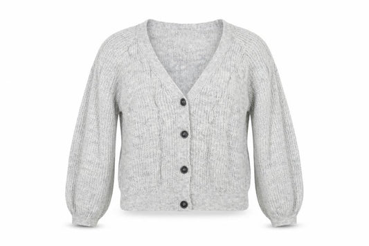 Front view of Papaya women’s grey knit cardigan jumper, size M