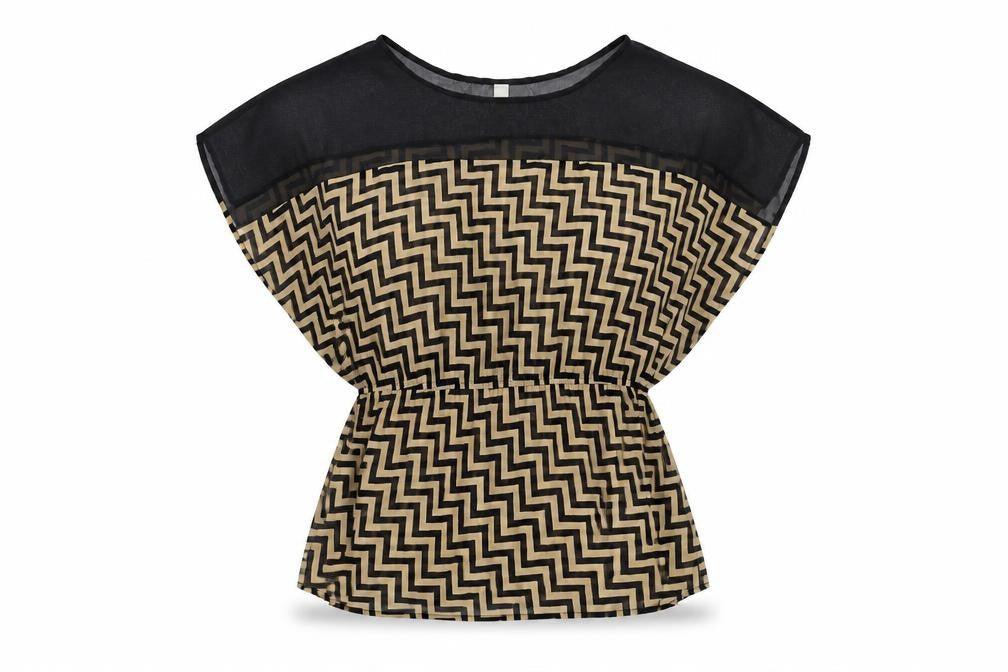 Tini Lili Womens Brown Geometric  Basic Blouse Size M