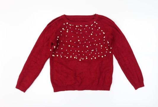 Preworn Womens Red   Pullover Jumper   - Pearl detail