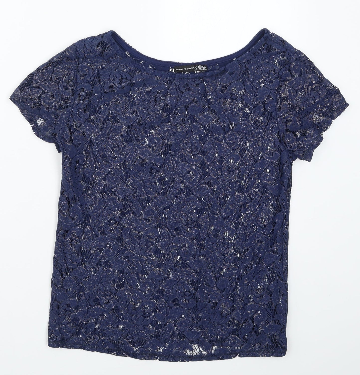 Atmosphere Womens Blue  Lace Basic T-Shirt Size 6