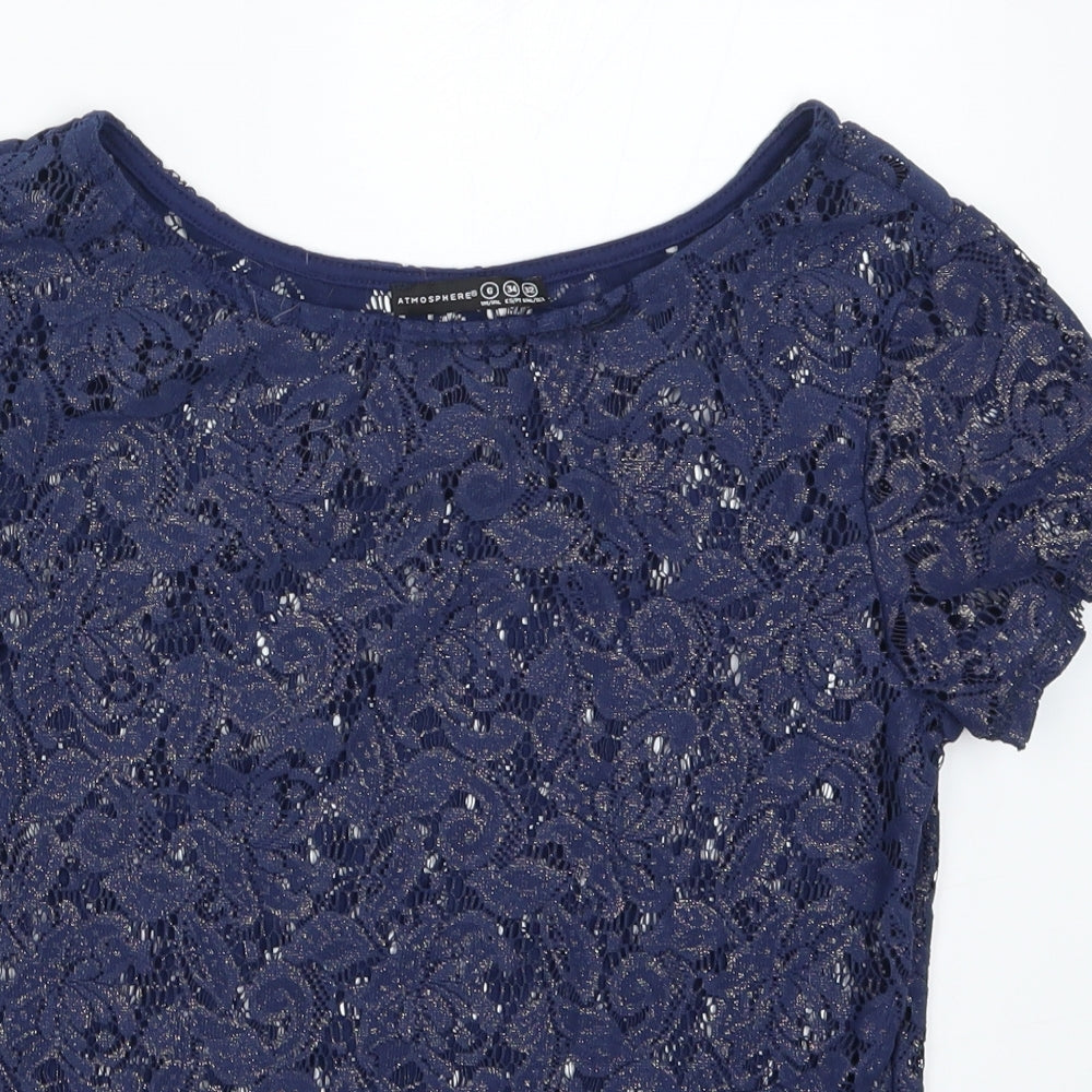 Atmosphere Womens Blue  Lace Basic T-Shirt Size 6