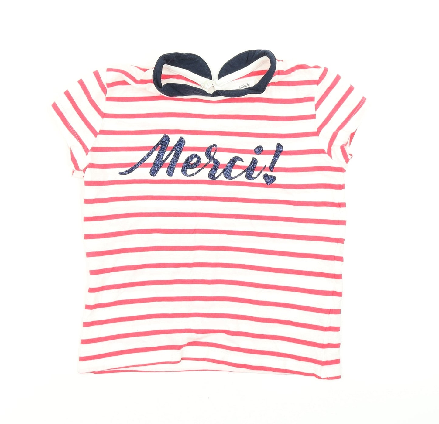 Girls Girls Red Striped  Basic T-Shirt Size 7 Years