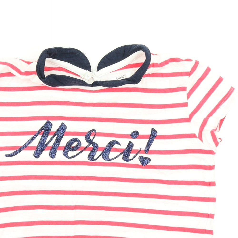 Girls Girls Red Striped  Basic T-Shirt Size 7 Years