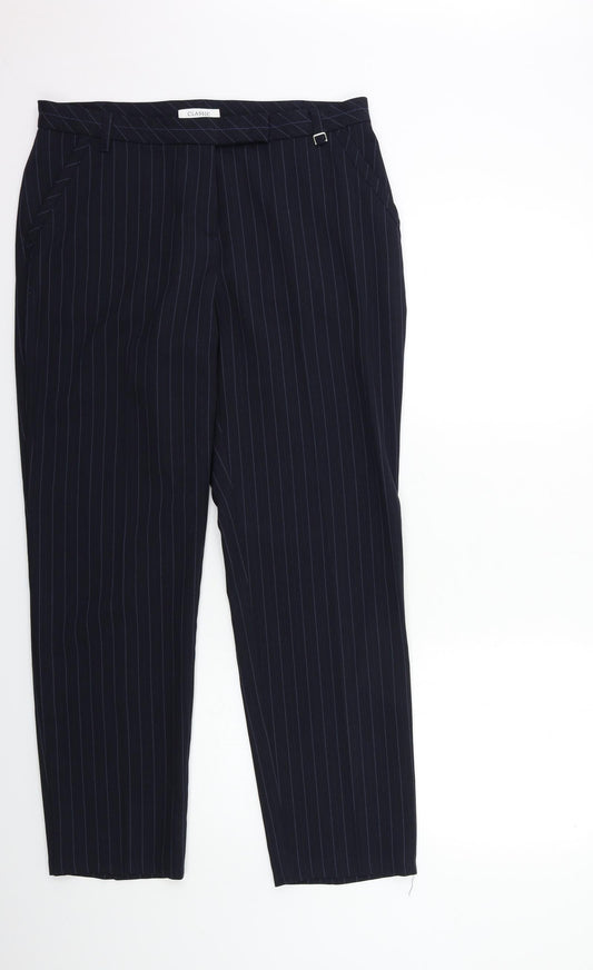 Marks and Spencer Womens Black Striped  Trousers  Size 14 L30 in