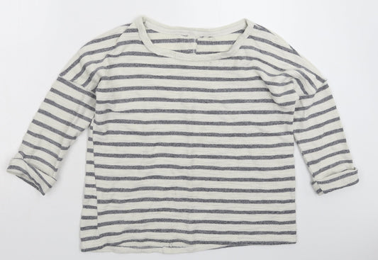 New Look Womens White Striped Knit Pullover Jumper Size 10