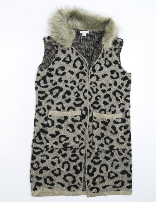 Primark Girls Beige Animal Print Knit Gilet Coatigan Size 14-15 Years
