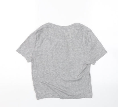 New Look Womens Grey Striped  Wrap T-Shirt Size 10