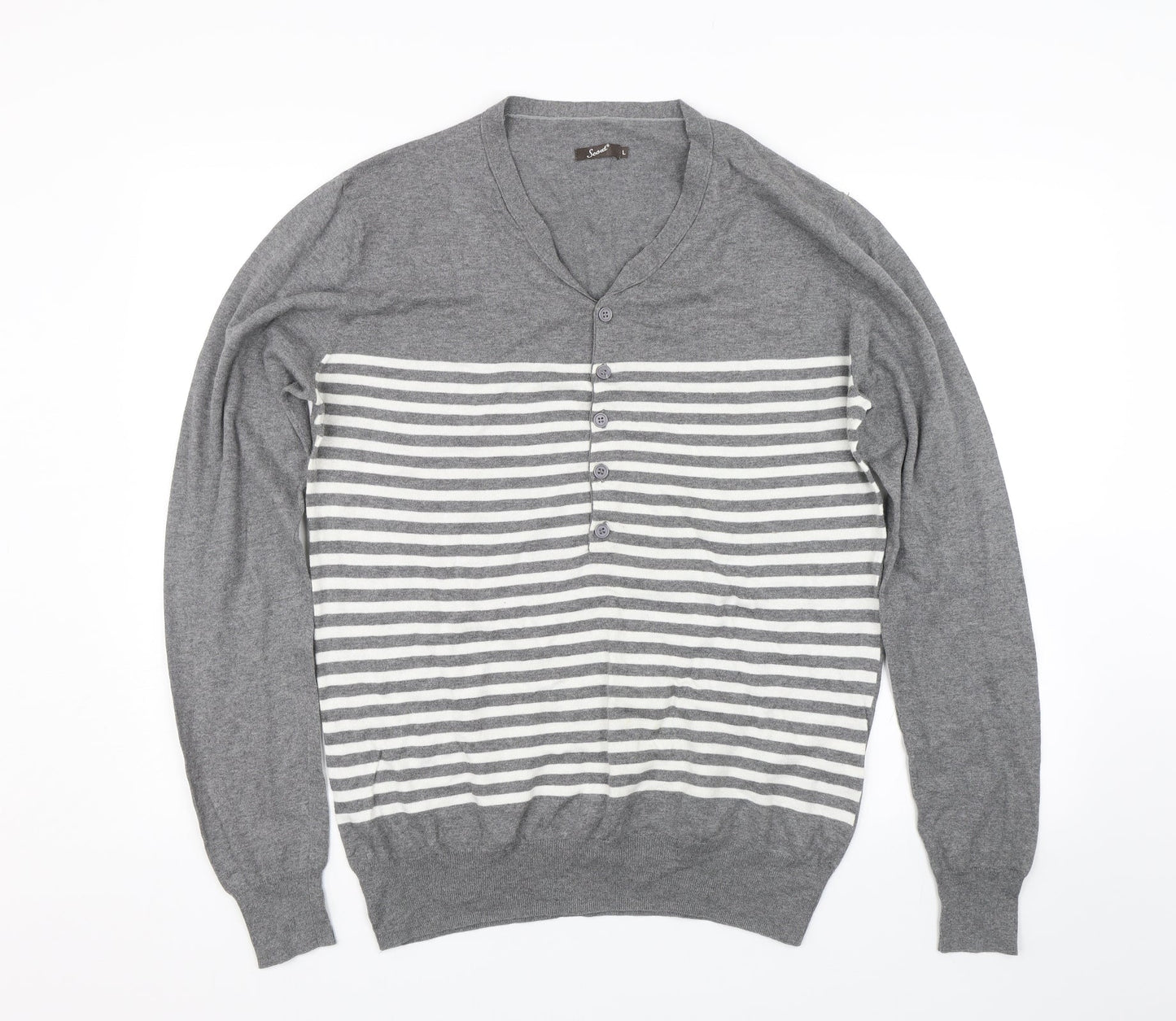 SCOUT Mens Grey Striped  Pullover Jumper Size L
