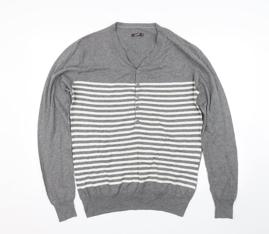 SCOUT Mens Grey Striped  Pullover Jumper Size L