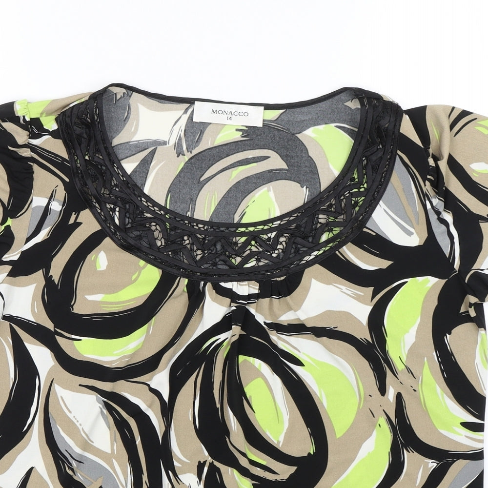 Monacco Womens Green Geometric  Basic T-Shirt Size 14