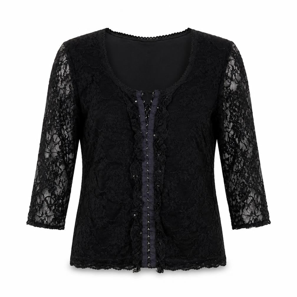 SF Collection  Womens Black Floral Lace Basic Blouse Size 12