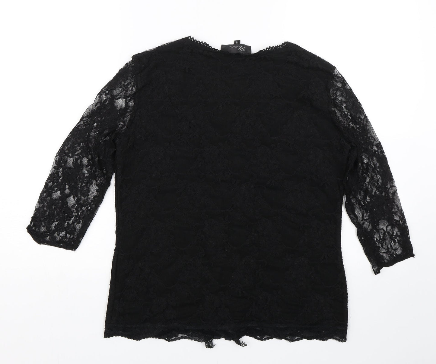 SF Collection  Womens Black Floral Lace Basic Blouse Size 12