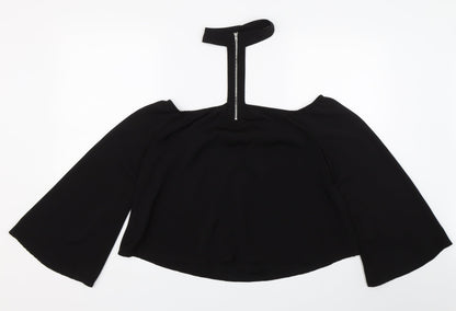 Back view of Missguided women’s black cropped t-shirt, size UK 10