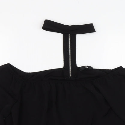Close-up detail of Missguided women’s black cropped t-shirt, size UK 10