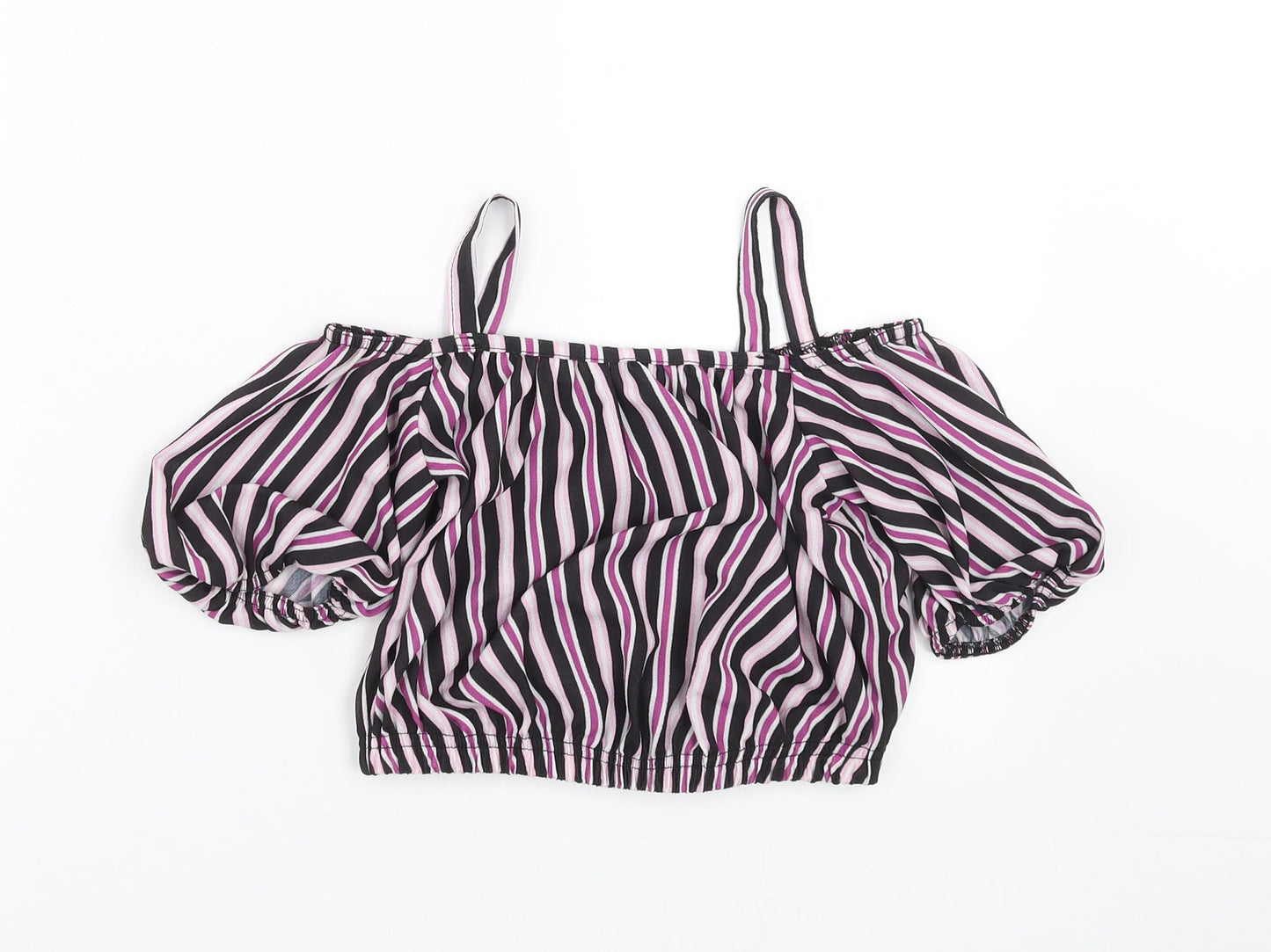 M&Co Girls Purple Striped  Cropped Blouse Size 9 Years