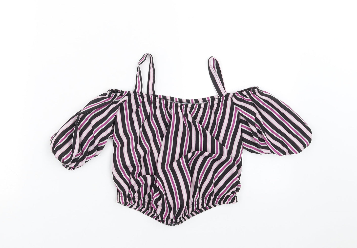 M&Co Girls Purple Striped  Cropped Blouse Size 9 Years