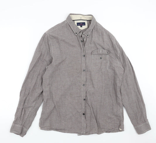 Easy Mens Red Houndstooth   Button-Up Size L