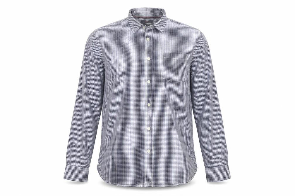 Easy Mens Blue Check   Button-Up Size L