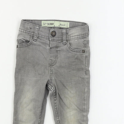 Close-up detail of denim co girls’ grey skinny jeans, size 2, years