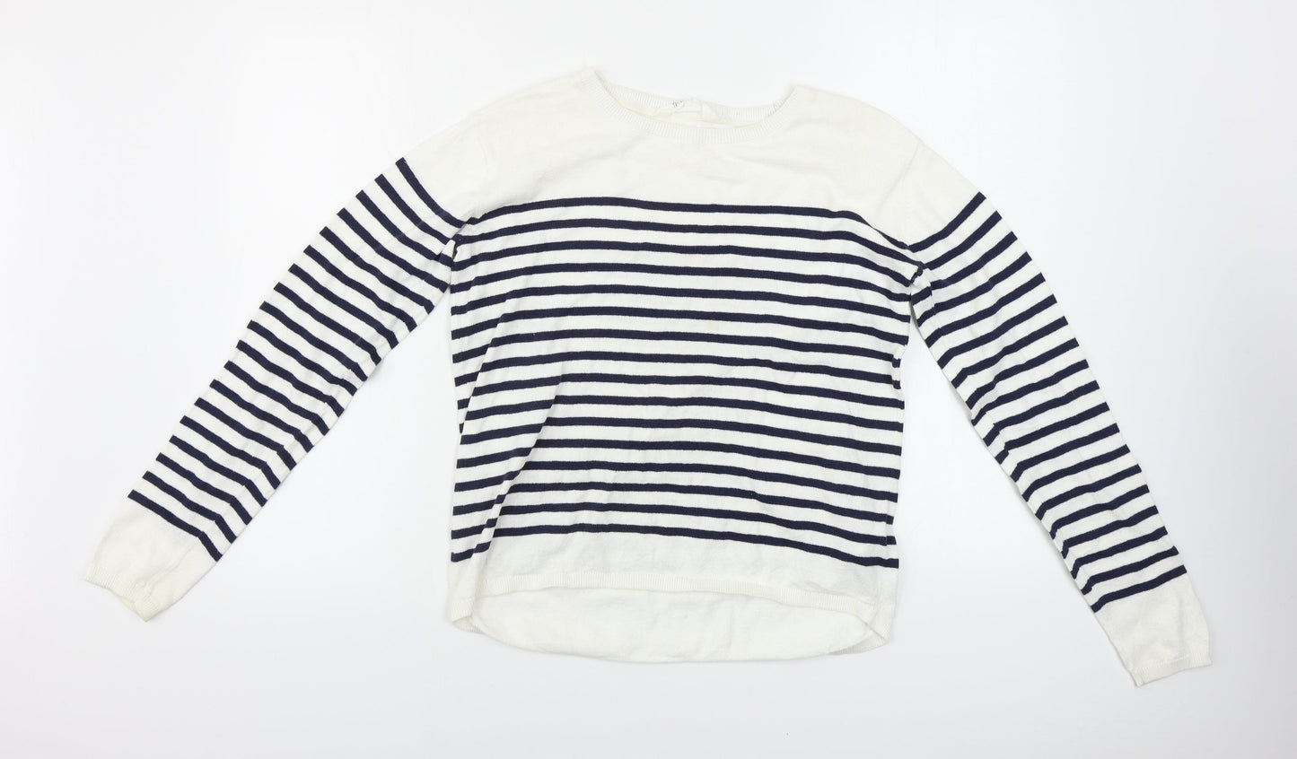 H&M  Girls White Striped  Pullover Jumper Size 14 Years