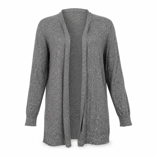 Front view of TU women’s grey knit cardigan jumper, size UK 12
