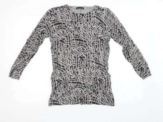 David Emanuel Womens Grey Animal Print Knit Pullover Sweatshirt Size S