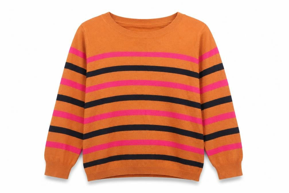Sainsburys Womens Orange Striped Knit Pullover Sweatshirt Size 12