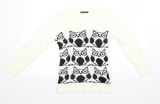 QED London Womens White Geometric Knit Pullover Sweatshirt Size XS