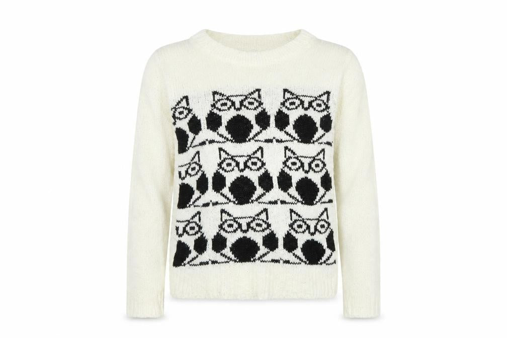 QED London Womens White Geometric Knit Pullover Sweatshirt Size XS