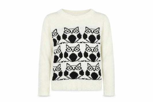 QED London Womens White Geometric Knit Pullover Sweatshirt Size XS