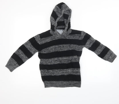 Additional front view of TU boys’ black striped knit pullover sweatshirt, size 7, years