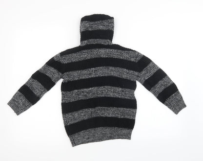 Back view of TU boys’ black striped knit pullover sweatshirt, size 7, years