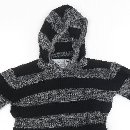 Close-up detail of TU boys’ black striped knit pullover sweatshirt, size 7, years