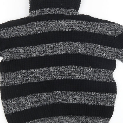 Brand and care label for TU boys’ black striped knit pullover sweatshirt, size 7, years