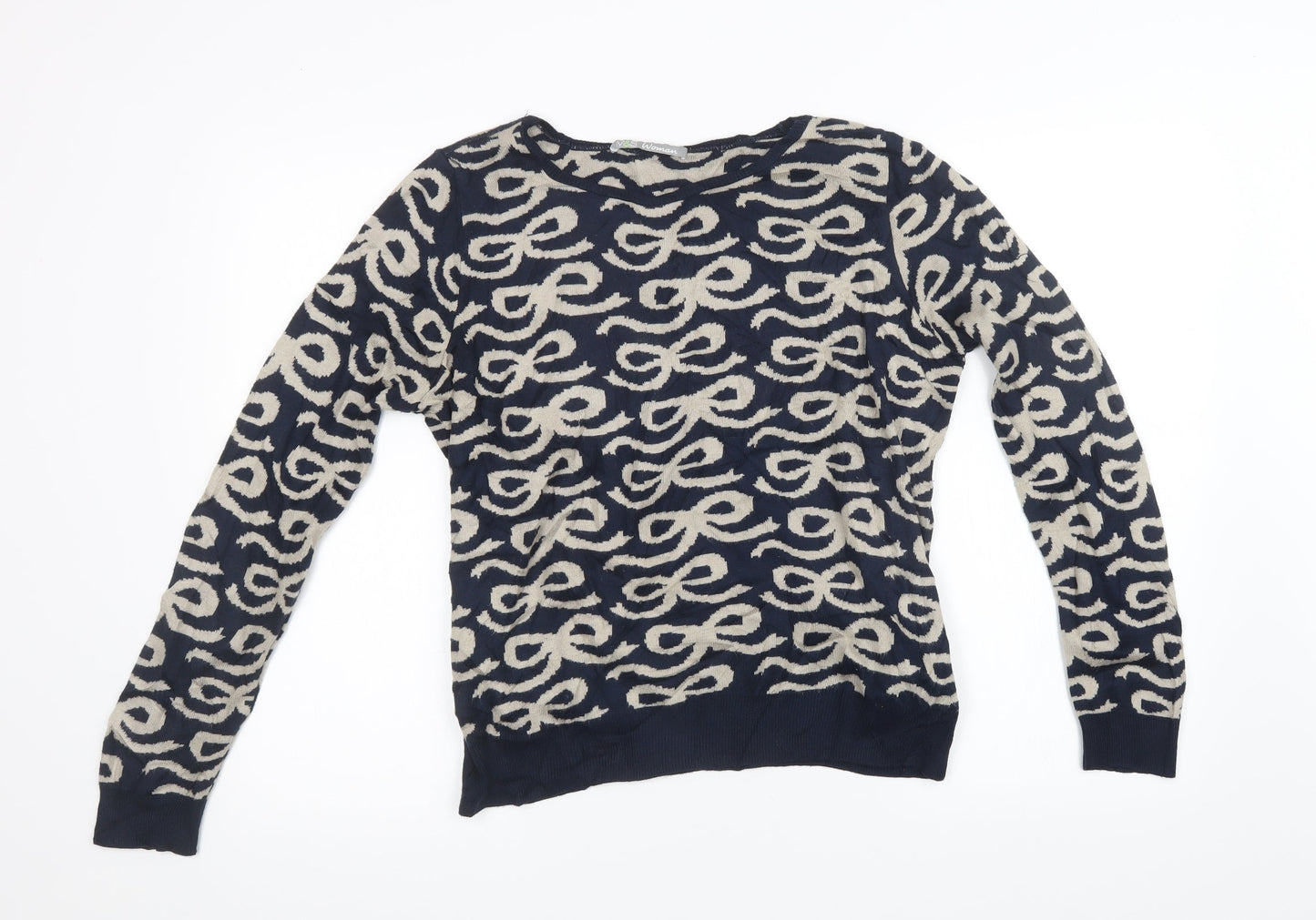 Marks and Spencer Womens Blue Geometric Knit Pullover Sweatshirt Size 14