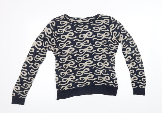Marks and Spencer Womens Blue Geometric Knit Pullover Sweatshirt Size 14