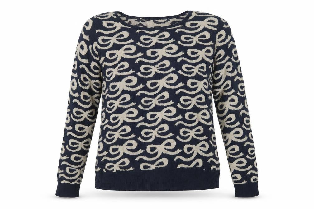 Marks & Spencer Womens Blue Geometric Knit Pullover Sweatshirt Size 14