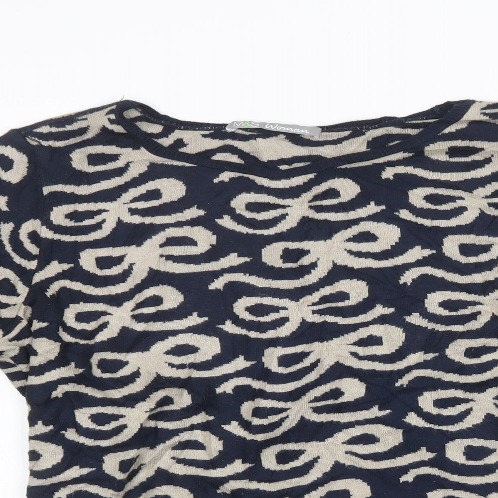 Marks and Spencer Womens Blue Geometric Knit Pullover Sweatshirt Size 14
