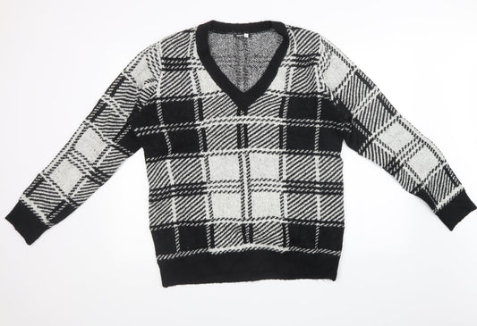 pep & co Womens Black Check Knit Pullover Sweatshirt Size L